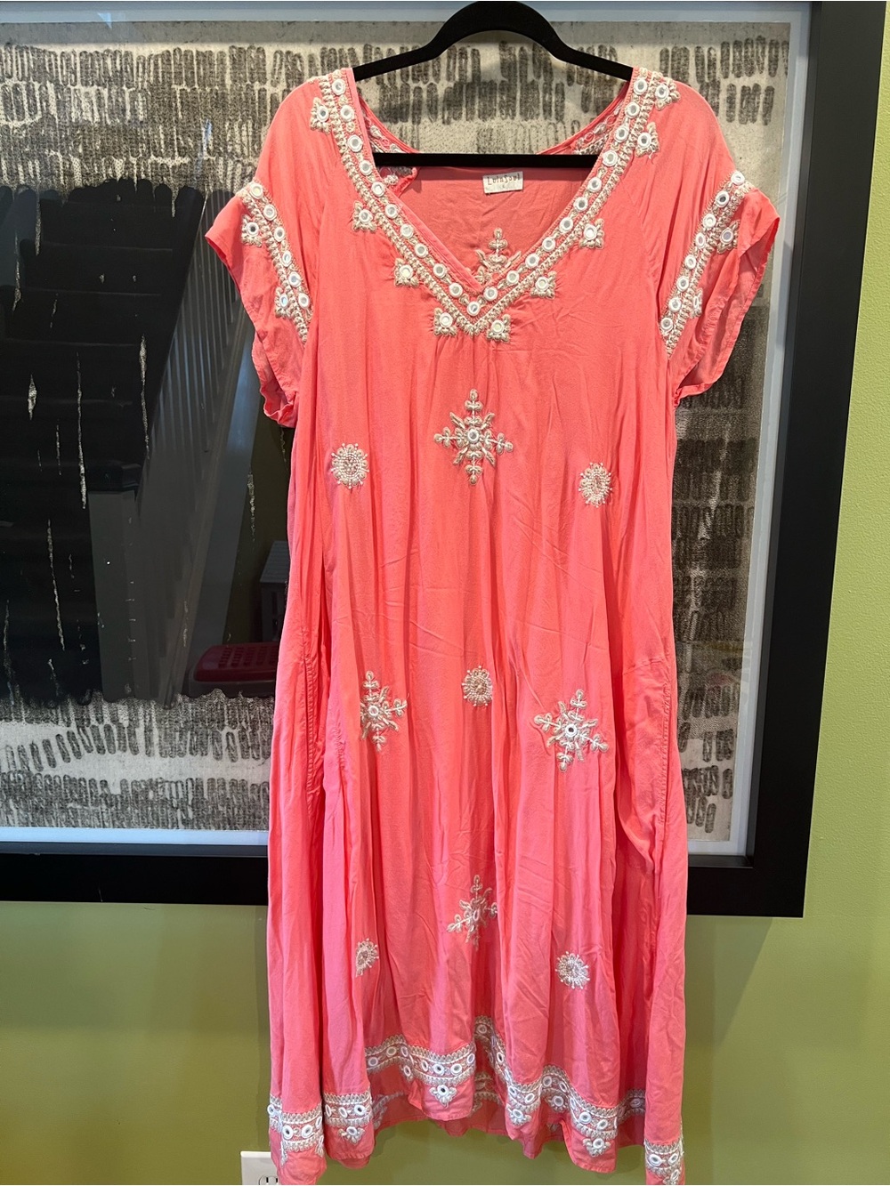 LulaSoul Coral Embroidered Midi/Maxi Dress with slip – Size M/L
